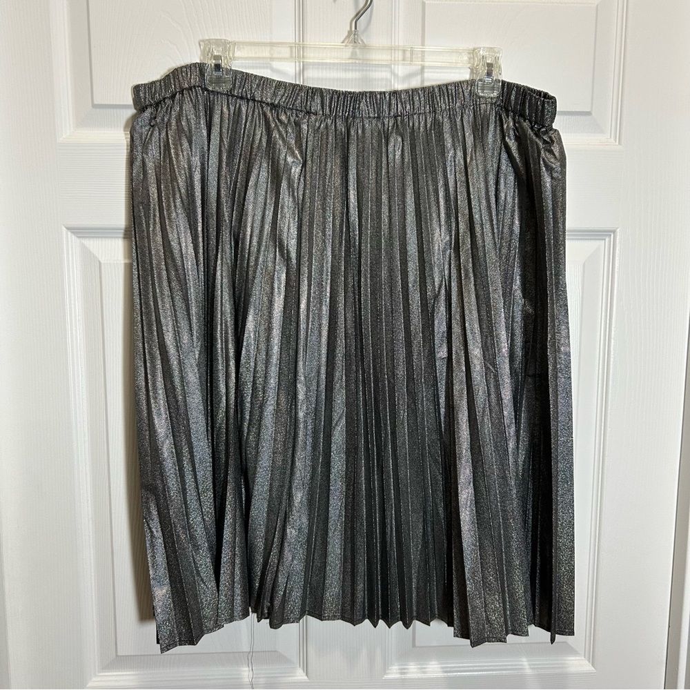 Jessica London Silver Midi Pleated Cocktail Skirt